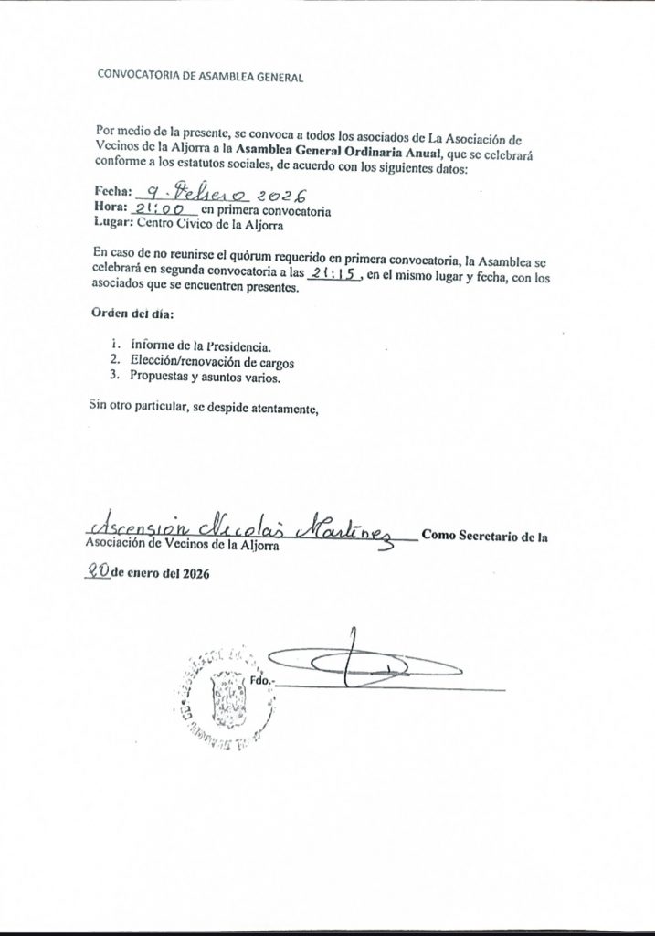 Convocatoria de asamblea general
