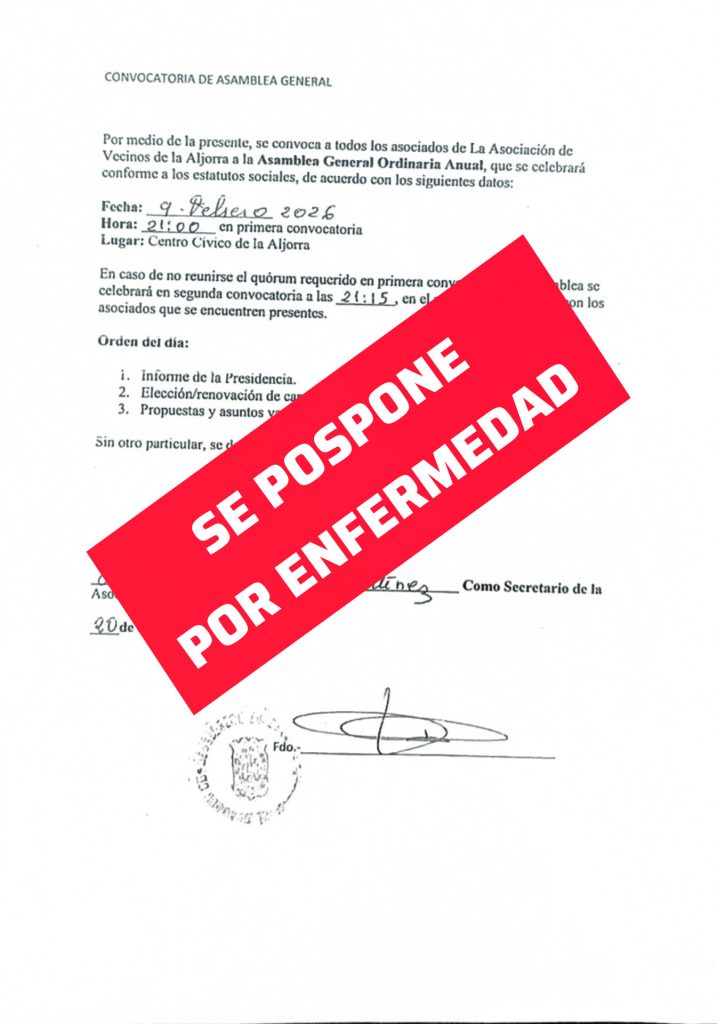 Convocatoria de asamblea general (POSPUESTA)
