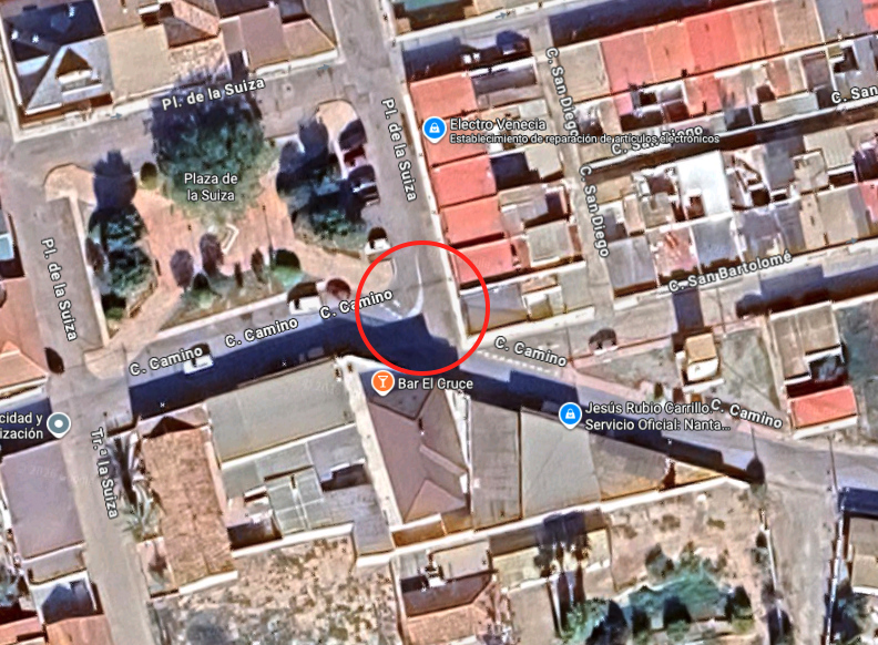 Ubicación del cruce calle Camino y San Bartolomé en La Aljorra donde se solicita el paso de peatones