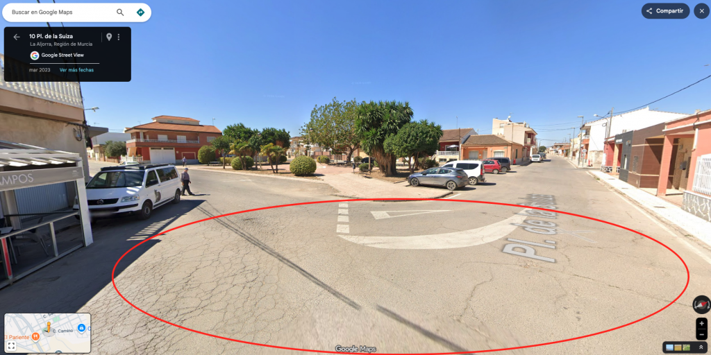 Ubicación del cruce calle Camino y San Bartolomé en La Aljorra donde se solicita el paso de peatones